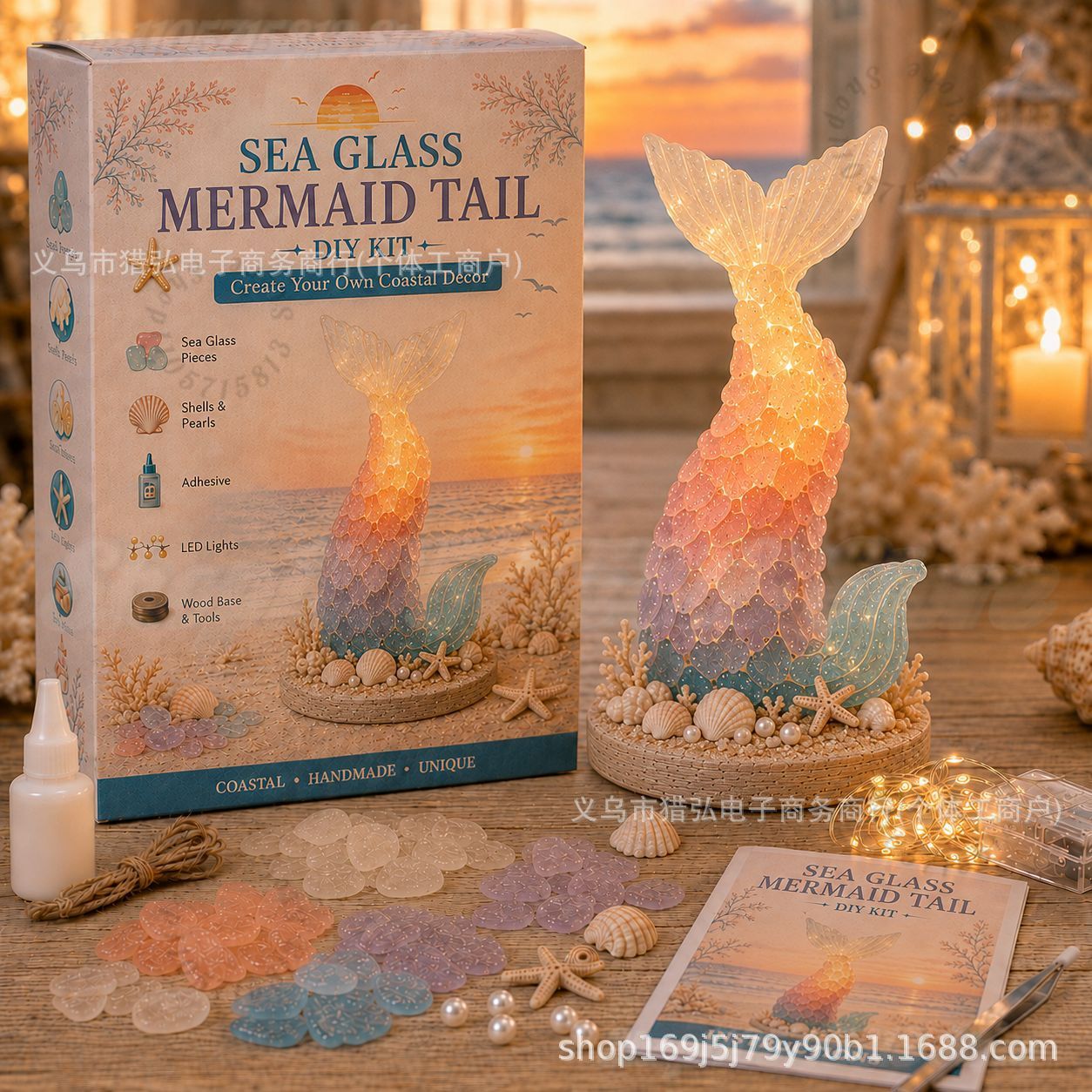 Art Craft Kit - DIY Meerglas-Meerjungfrauenflosse-Licht-Bastelset, Gestalte deine eigene Tischlampe