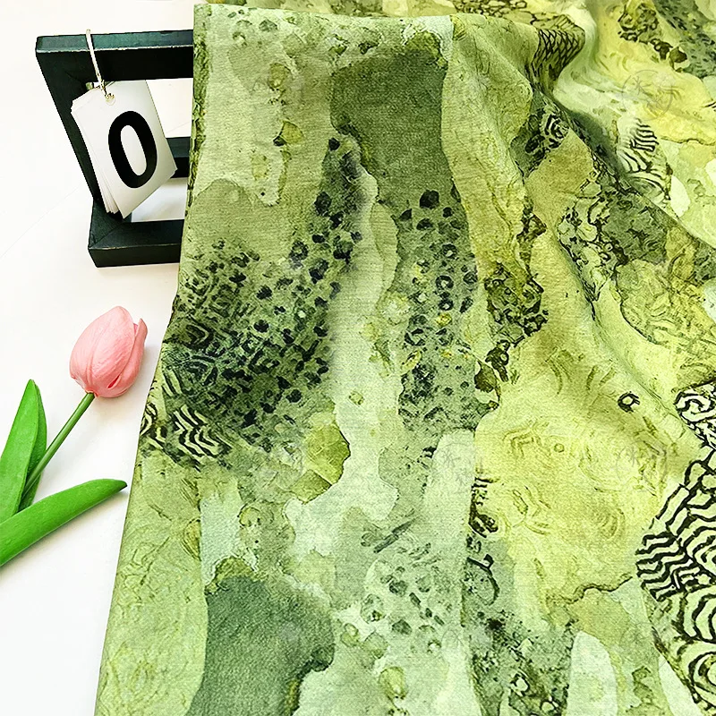Silk Painting Dye - Grüner Tintenfärbungsstoff im Ölgemälde-Stil, Brokat-Baumwollstoff, weicher