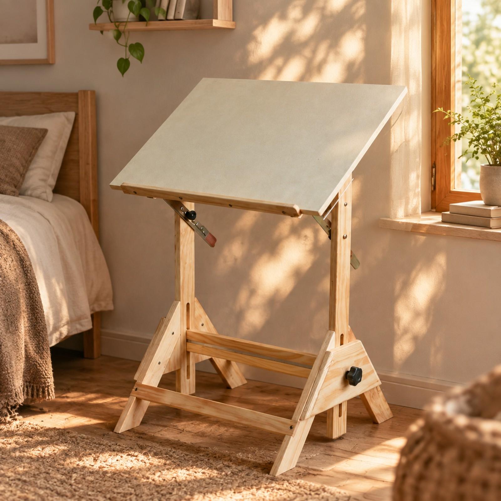 Art & Craft On Wild Animals For Preschoolers - Höhenverstellbarer Kunstschreibtisch aus Massivholz mit geneigter