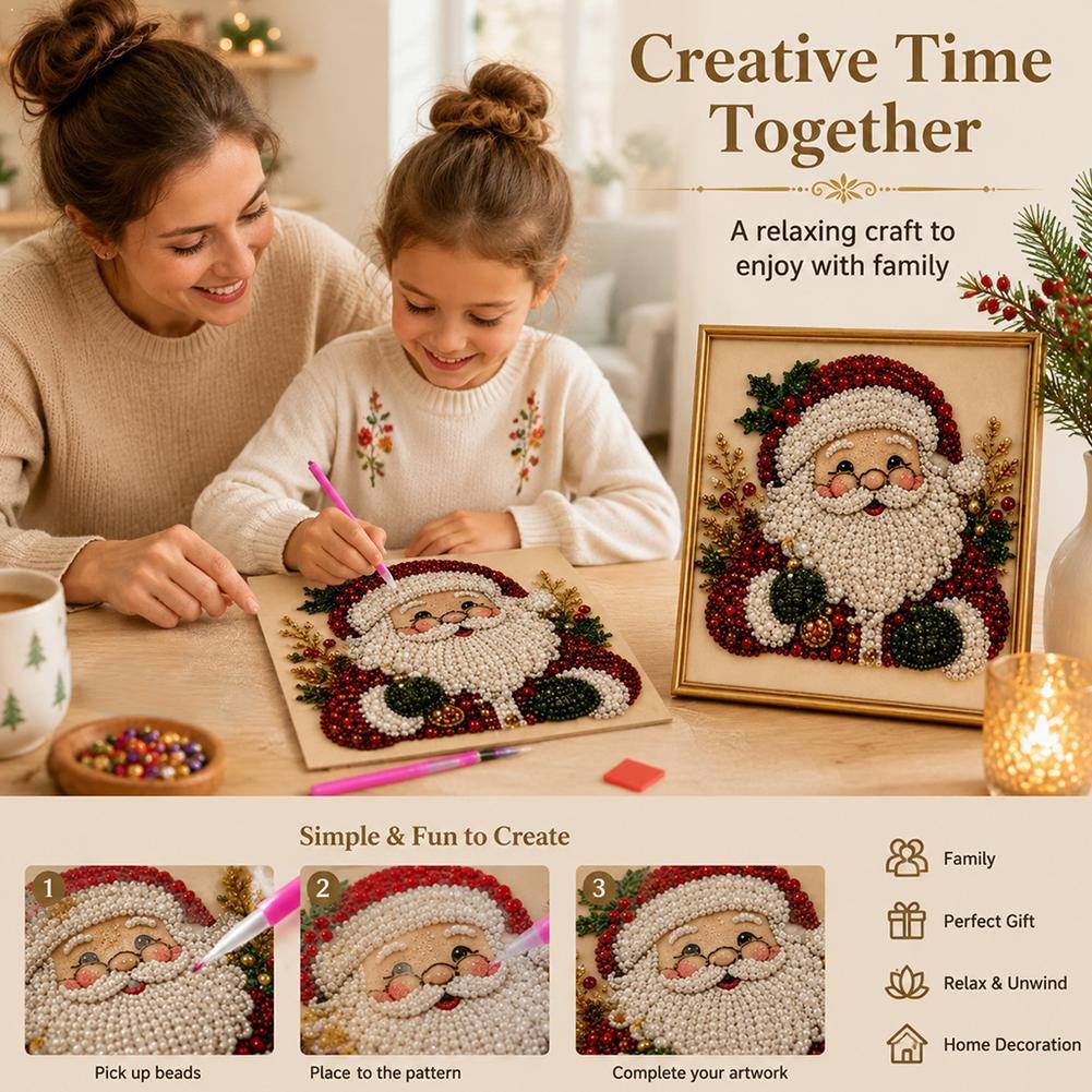 Art Craft For Adults - Weihnachtsmann Perlen-Kunst DIY-Set Gerahmte Perlen-Stickerei Wanddekoration