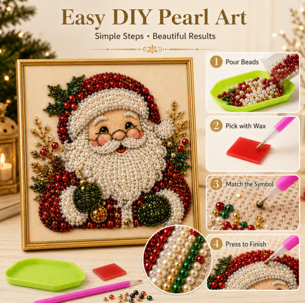 Art Craft For Adults - Weihnachts-Perlen-Diamant-Malerei-Kunstset mit Rahmen, DIY-Perlen-Bastelset für Erwachsene,