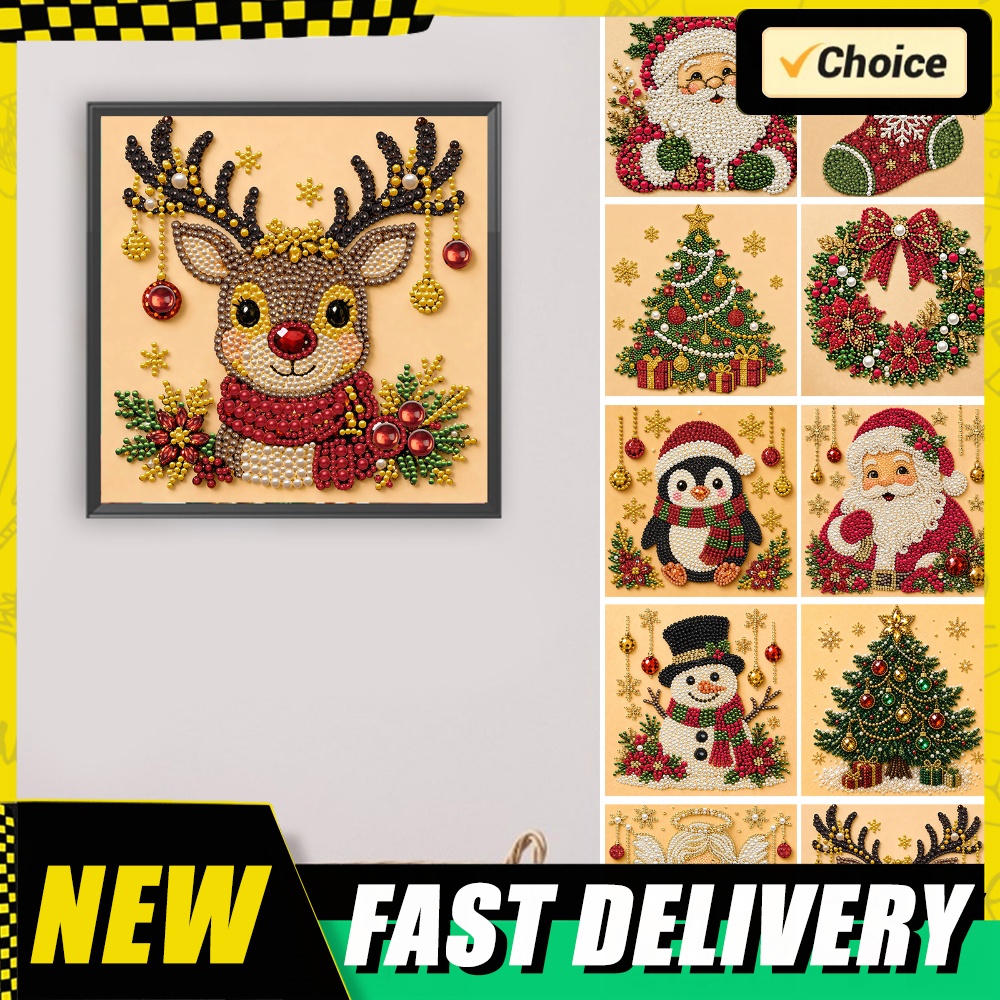 Diamond Painting Kit - Weihnachts-Perlen-Diamant-Malerei-Set mit Rahmen 7,87x7,87 Zoll Weihnachts-Diamant-Perlen-Kunstsets