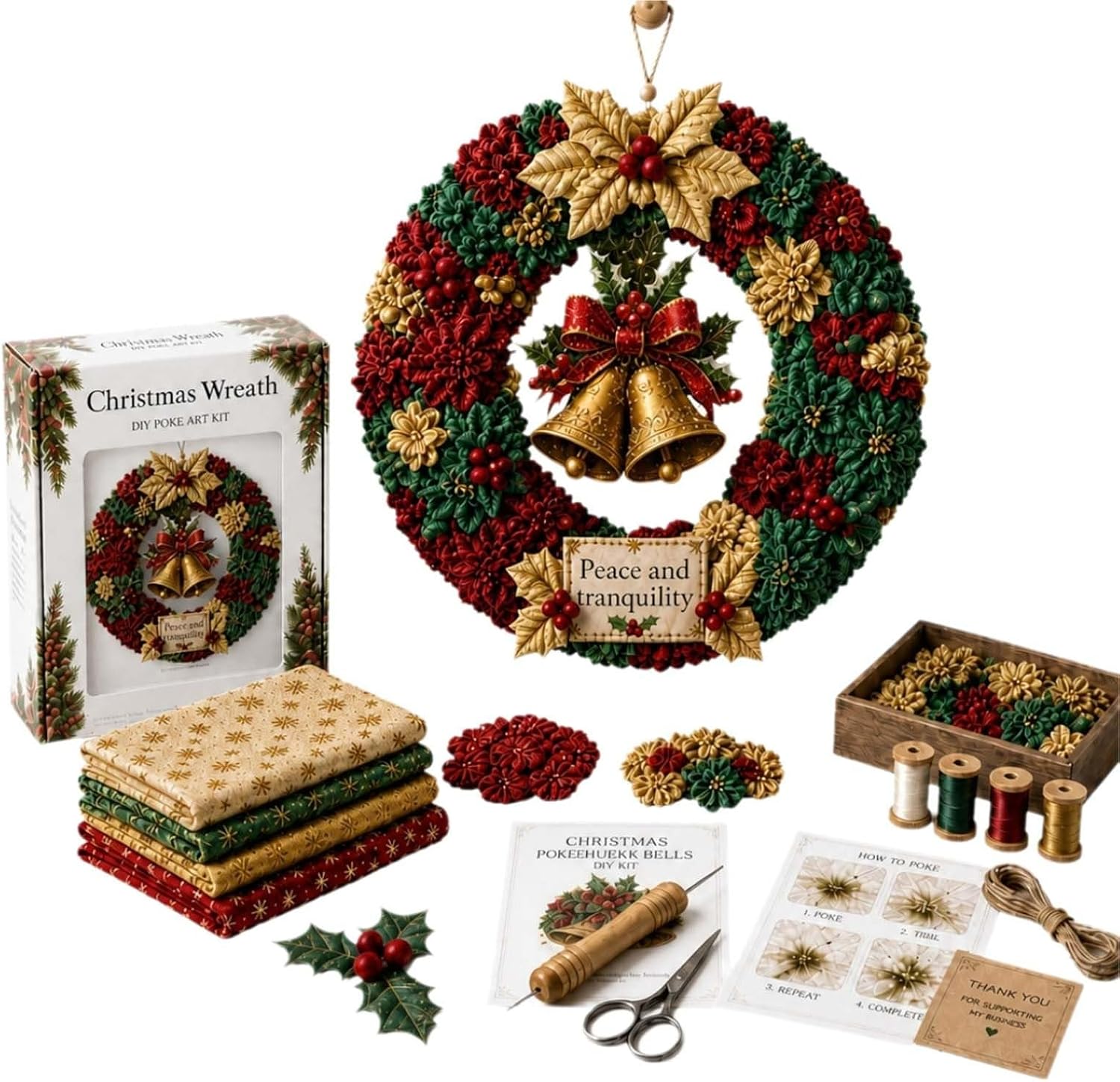 Art Craft Kit - 2026 3D Stoff-Poke-Kranz DIY-Set, Weihnachtskranz DIY-Set