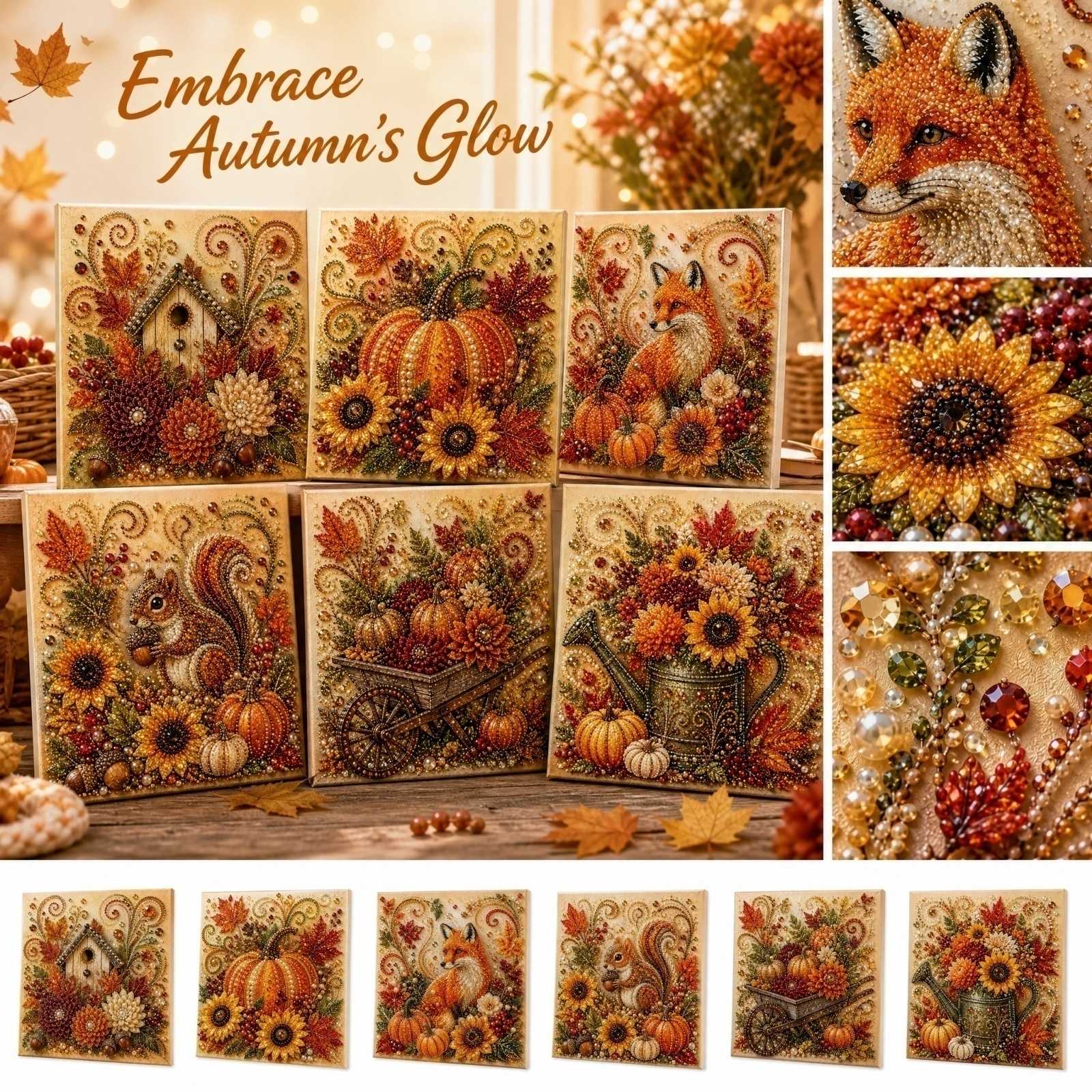 Art Craft Earth Day - Herbst DIY Perlenmalerei-Set, Herbstthema, 5D Perlenkunst-Bastelset,