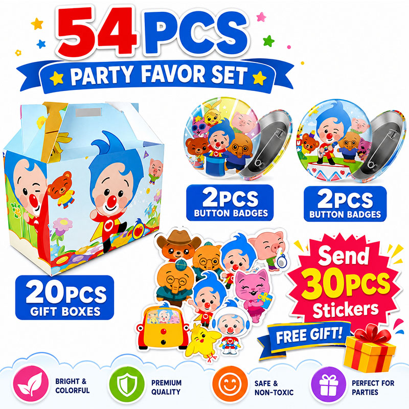 Art Craft Event - Clown-Cartoon-Muster Papierbox-Brosche-Aufkleber-Set Partyzubehör Geburtstagsdekoration Kartenherstellung Scrapbook-Album