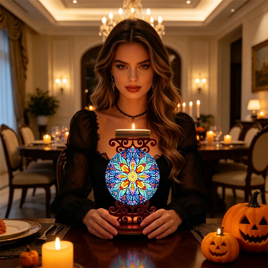 Art Craft Kit - Blumen-Kerzenhalter, Halloween-Geschenk, Diamond-Painting-Sets, Bohrer, DIY-Kristall-Strass-Mosaik, Kunsthandwerk,