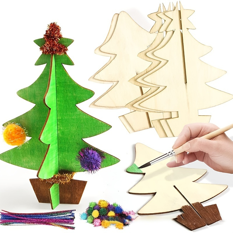 Art Craft Event - 70 Stück, DIY Holz-Weihnachtsbaum-Bastelset, unvollendeter 3D-Holzbaum