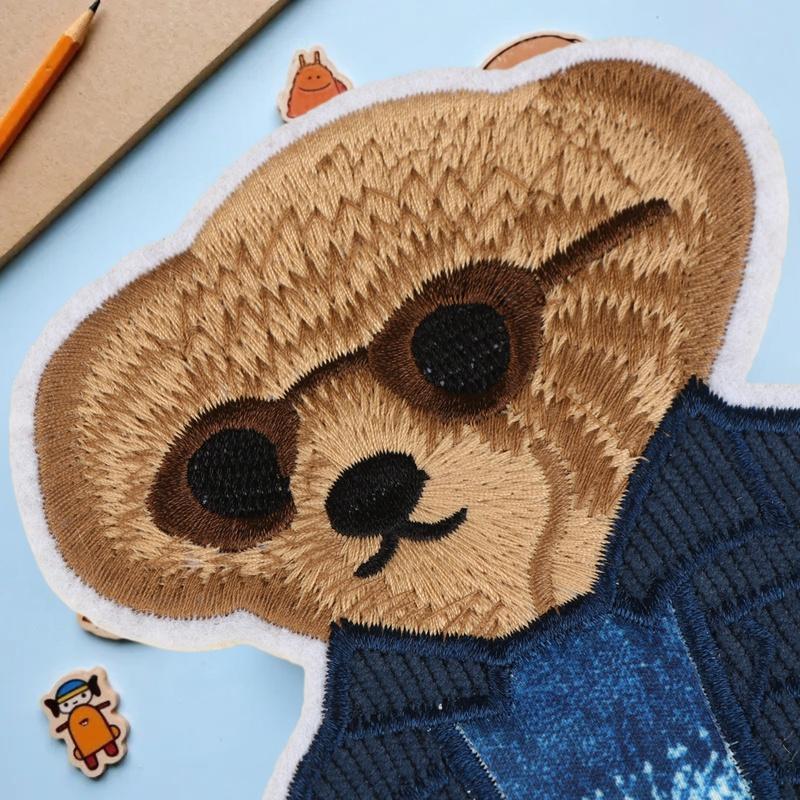 Art Craft Girl - Großer Bären-Kleidungsaufnäher, handgenähte Stickerei-Patches, Kleidungsdekoration, Zubehör,