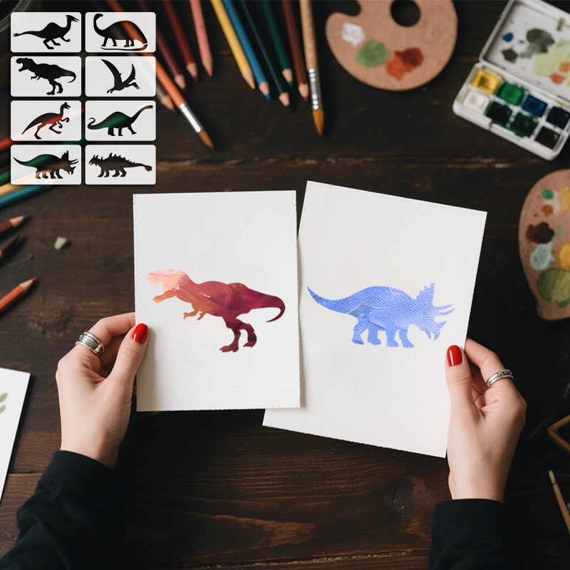 Art Craft Dinosaur - YOMDID 8 Stück Dinosaurier-Zeichnungsvorlage, wiederverwendbar, DIY