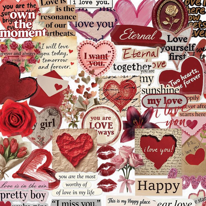 Artwork Craft - 50 Stück Valentinstag Vintage Herz-Rosen-Aufkleber, romantische